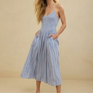 Aerie at the Barre Light Blue Striped Midi Dress SZ XL